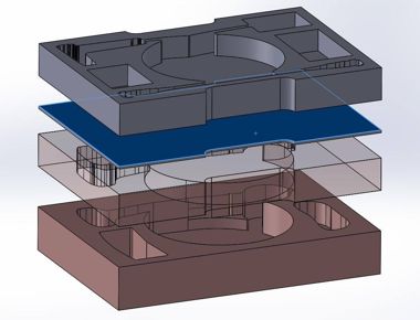 3D-модель ложемента (CAD): многослойная разнесённая сборка вкладыша под изделие (медицинские лазеры)